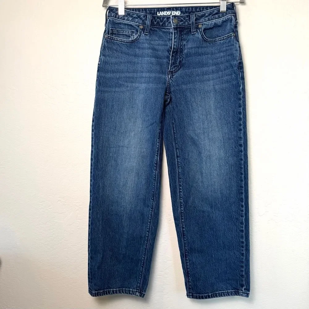 Lands End High-Rise Straight Leg Jeans Dark Indigo 6 Petite Classic